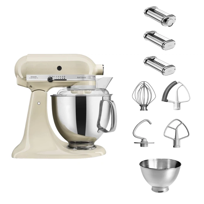 KitchenAid 4,8 L 5KSM175 Artisan Küchenmaschine Pastalover mit Nudelwalzen 3er- Set-Crème