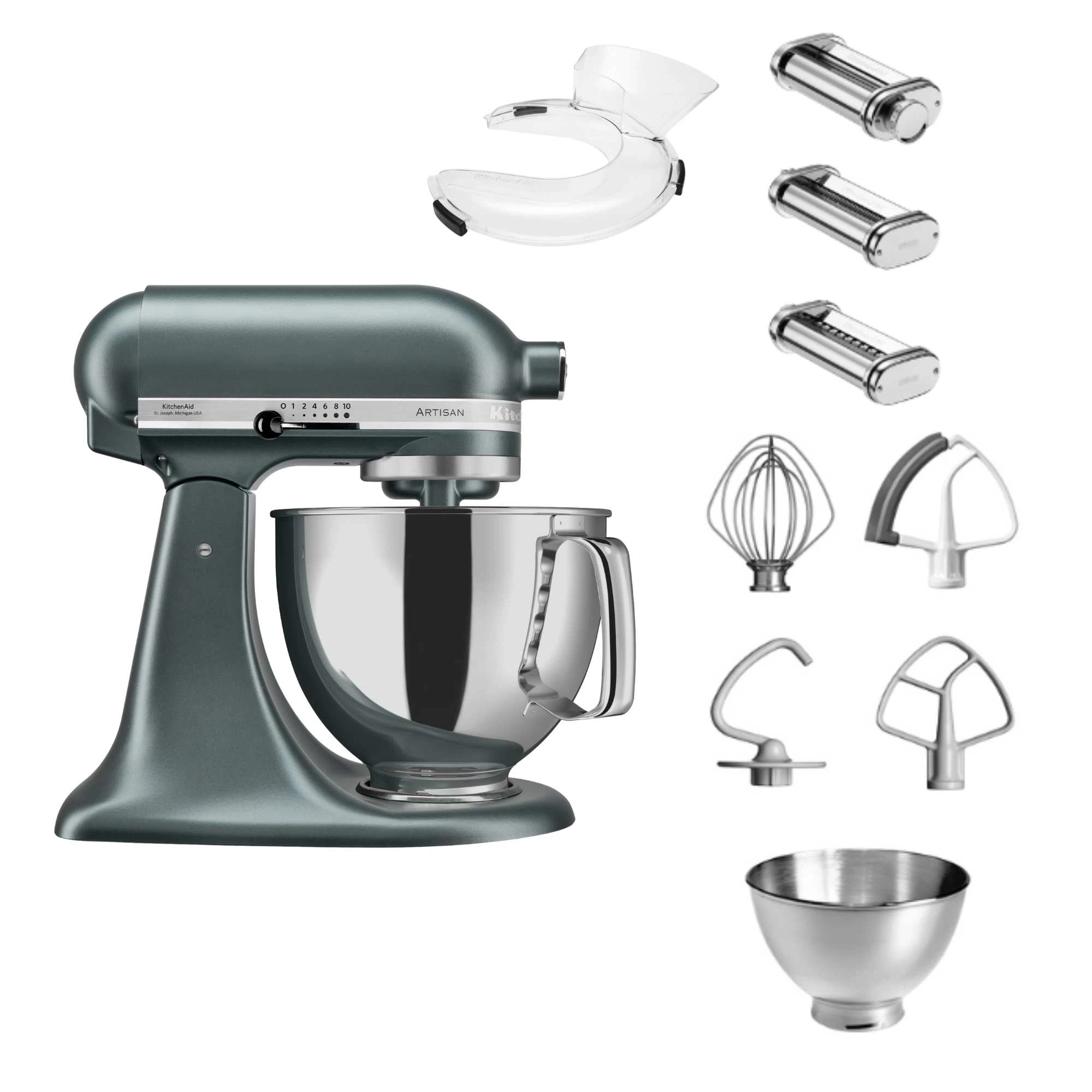 KitchenAid 4,8 L 5KSM175 Artisan Küchenmaschine Pastalover mit Nudelwalzen 3er- Set-Juniper (Wacholder)