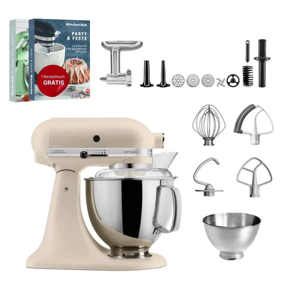 KitchenAid 4,8 L 5KSM175 Artisan Küchenmaschine Meatlover mit Ganzmetall- Fleischwolf-Fresh Linen