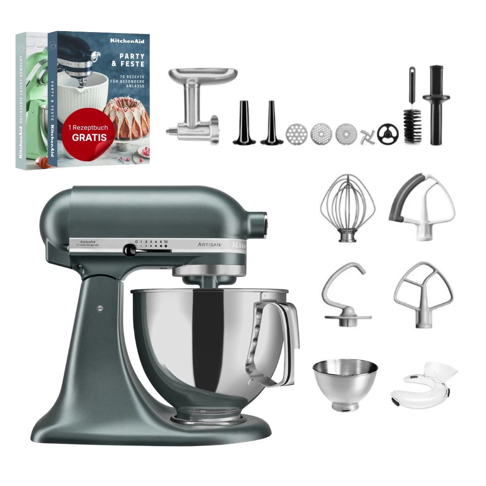 KitchenAid 4,8 L 5KSM175 Artisan Küchenmaschine Meatlover mit Ganzmetall- Fleischwolf-Juniper (Wacholder)
