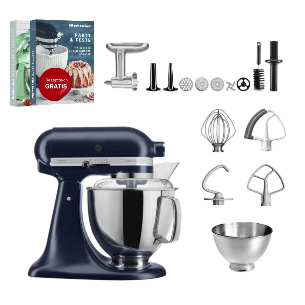 KitchenAid 4,8 L 5KSM175 Artisan Küchenmaschine Meatlover mit Ganzmetall- Fleischwolf-Tintenblau