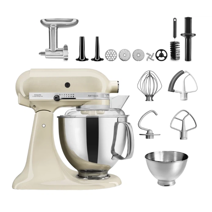 KitchenAid 4,8 L 5KSM175 Artisan Küchenmaschine Meatlover mit Ganzmetall- Fleischwolf-Crème