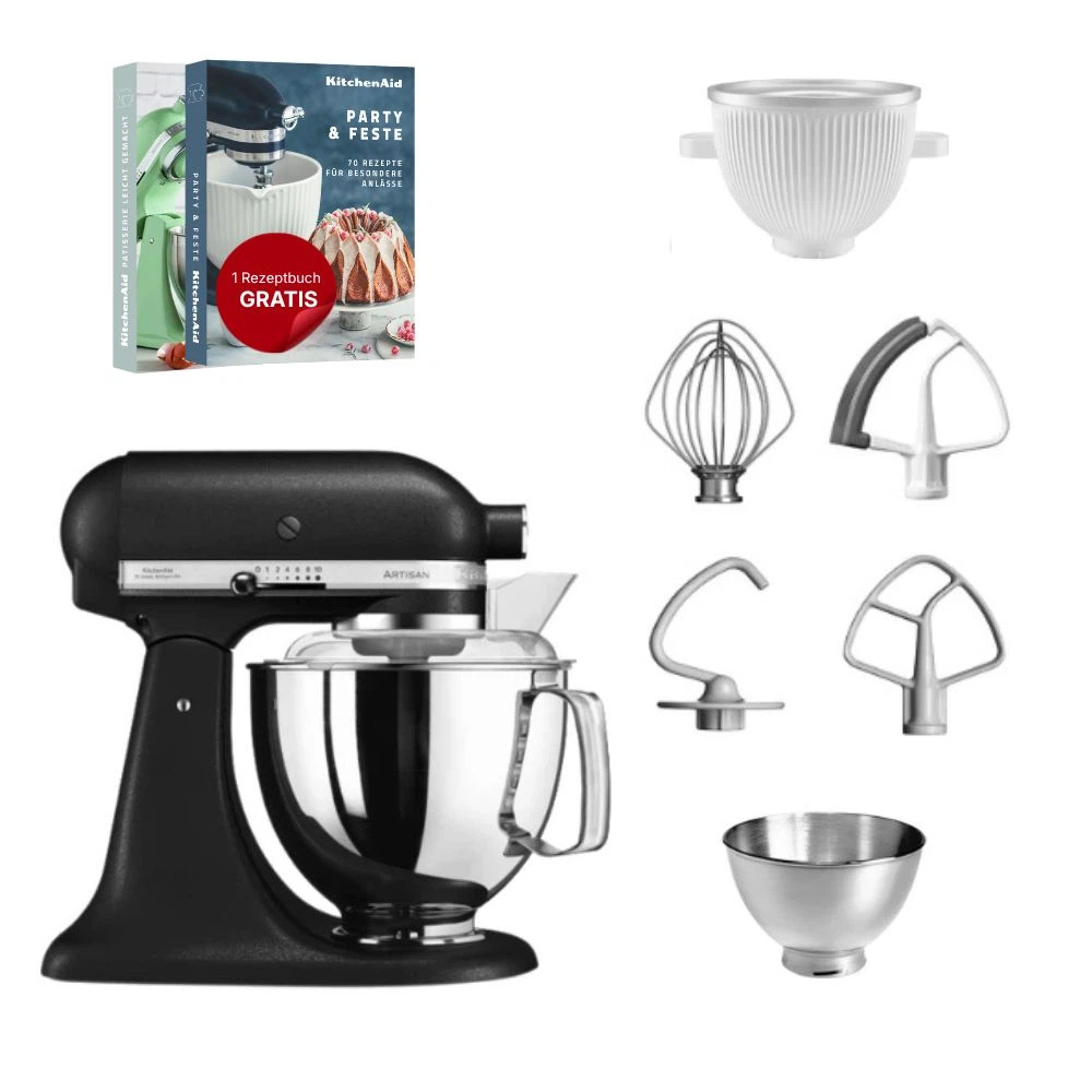 KitchenAid 4,8 L 5KSM175 Artisan Küchenmaschine Icelover mit Eiszubereiter-Gusseisen Schwarz