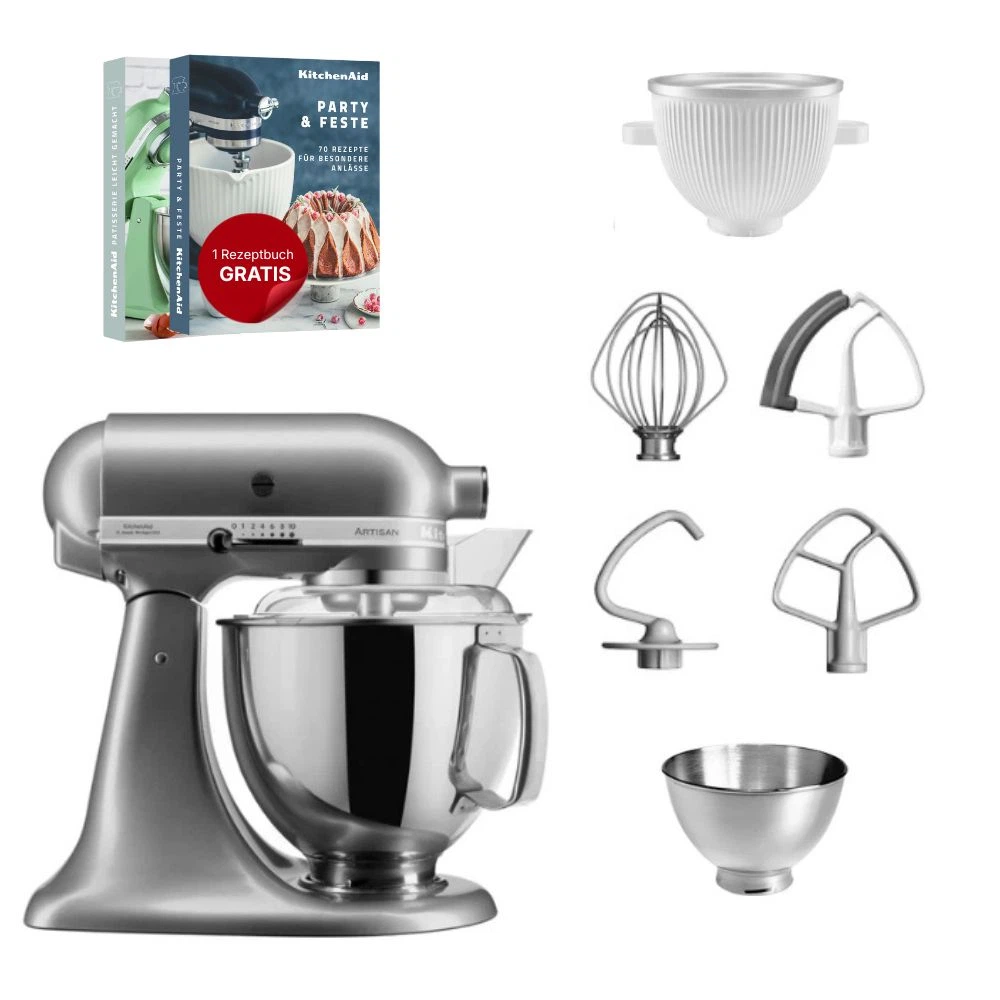 KitchenAid 4,8 L 5KSM175 Artisan Küchenmaschine Icelover mit Eiszubereiter-Kontur Silber