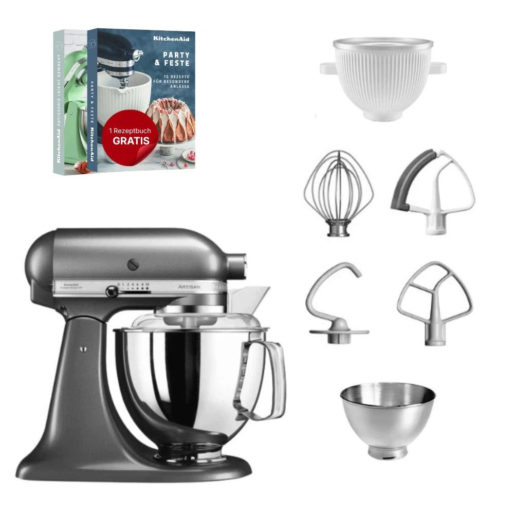 KitchenAid 4,8 L 5KSM175 Artisan Küchenmaschine Icelover mit Eiszubereiter-Medaillon Silber