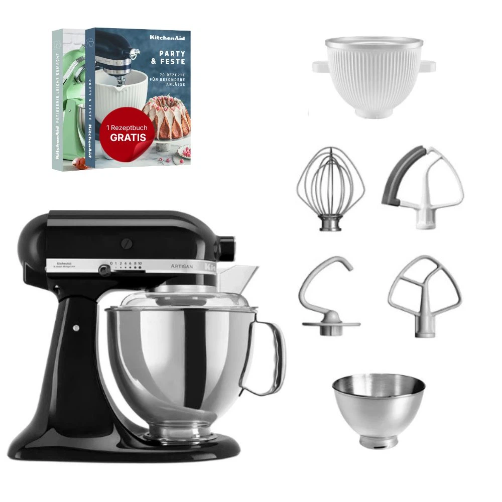 KitchenAid 4,8 L 5KSM175 Artisan Küchenmaschine Icelover mit Eiszubereiter-Onyx Schwarz