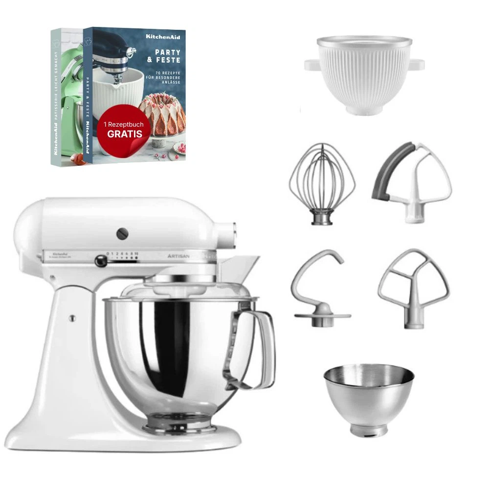 KitchenAid 4,8 L 5KSM175 Artisan Küchenmaschine Icelover mit Eiszubereiter-Weiß
