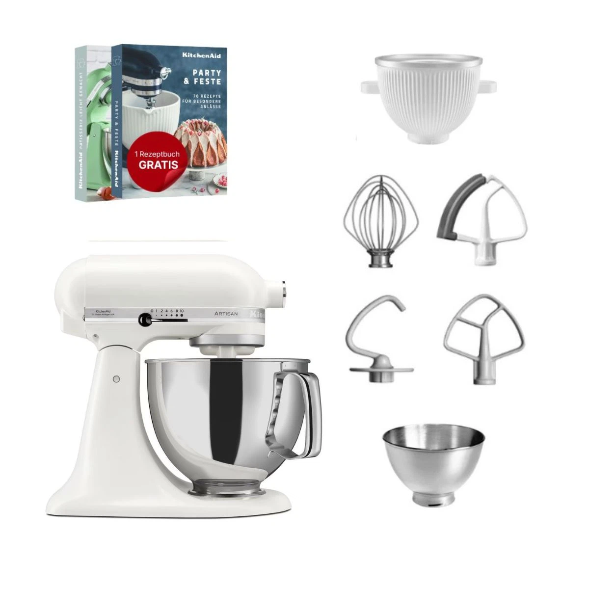 KitchenAid 4,8 L 5KSM175 Artisan Küchenmaschine Icelover mit Eiszubereiter-Porcelain White