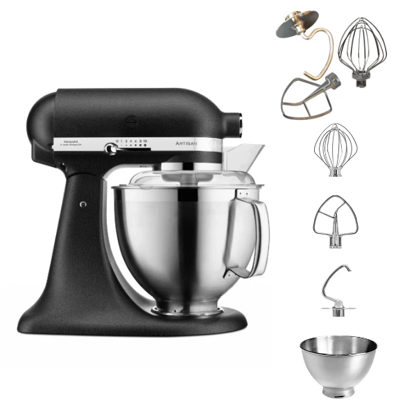 KitchenAid 4,8 L 5KSM185 Artisan Küchenmaschine Tschimmlover TschimmWhip,TschimmHook,TschimmBeat-Gusseisen Schwarz