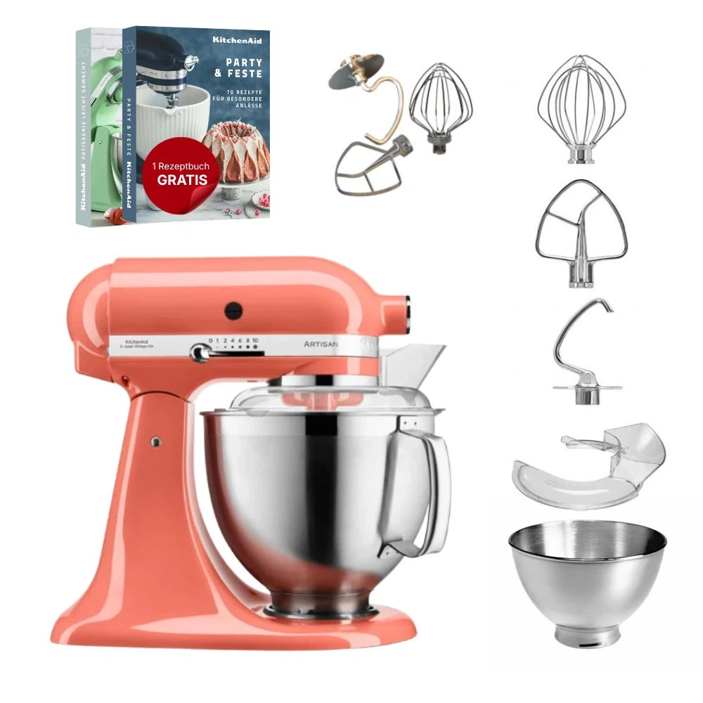 KitchenAid 4,8 L 5KSM185 Artisan Küchenmaschine Tschimmlover TschimmWhip,TschimmHook,TschimmBeat-Koralle