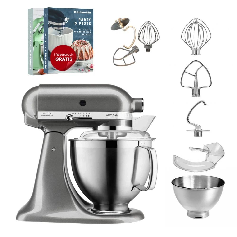 KitchenAid 4,8 L 5KSM185 Artisan Küchenmaschine Tschimmlover TschimmWhip,TschimmHook,TschimmBeat-Medaillon Silber