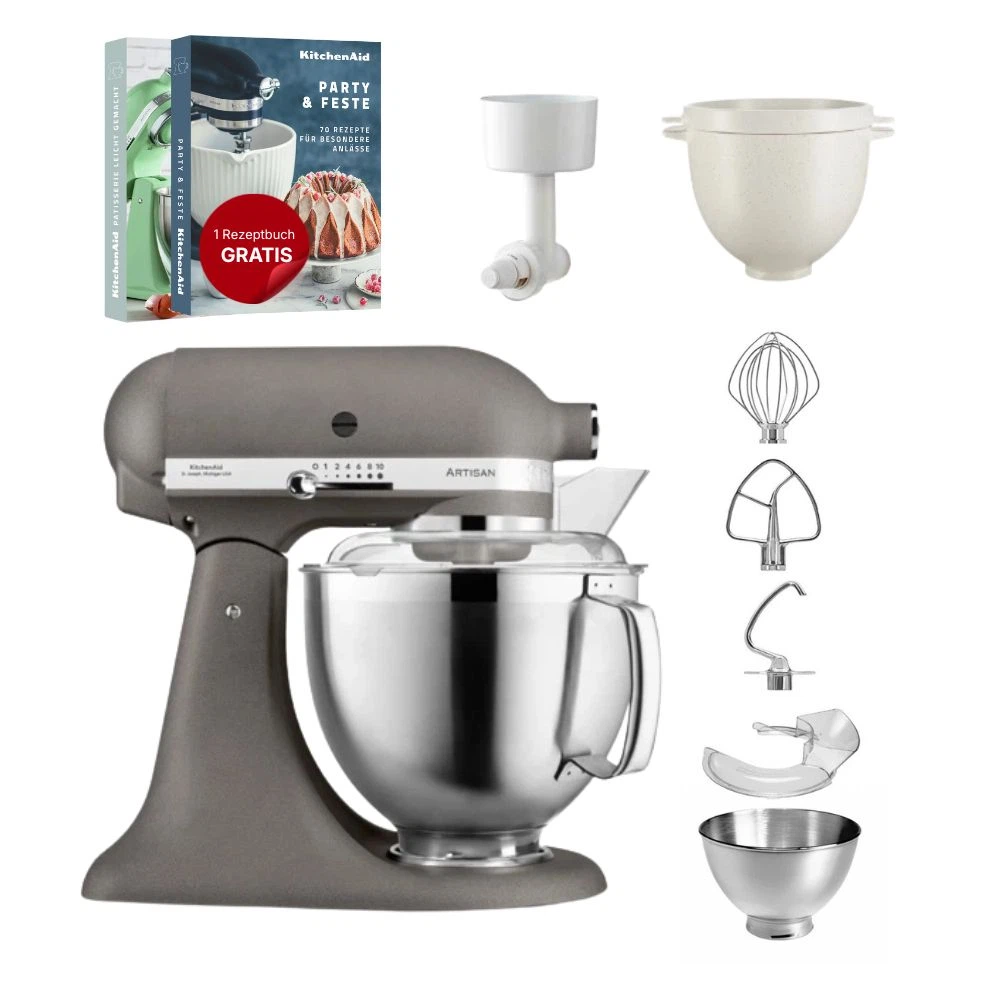 KitchenAid 4,8 L 5KSM185 Artisan Küchenmaschine Breadlover Messerschmidt Getreidemühlenvorsatz, Brotbackschüssel-Imperial Grey