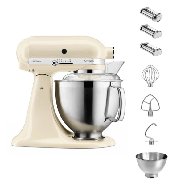 KitchenAid 4,8 L 5KSM185 Artisan Küchenmaschine Pastalover 3er Nudelwalzenset-Crème