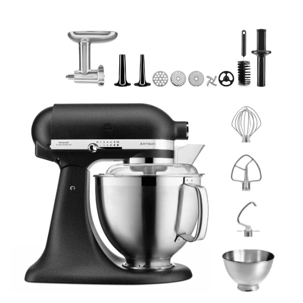 KitchenAid 4,8 L 5KSM185 Artisan Küchenmaschine Meatlover Metallfleischwolf 5KSMMGA Gr. 8-Gusseisen Schwarz