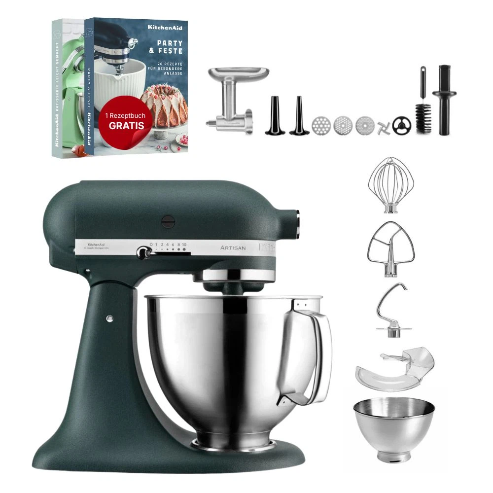 KitchenAid 4,8 L 5KSM185 Artisan Küchenmaschine Meatlover Metallfleischwolf 5KSMMGA Gr. 8-Pebbled Palm