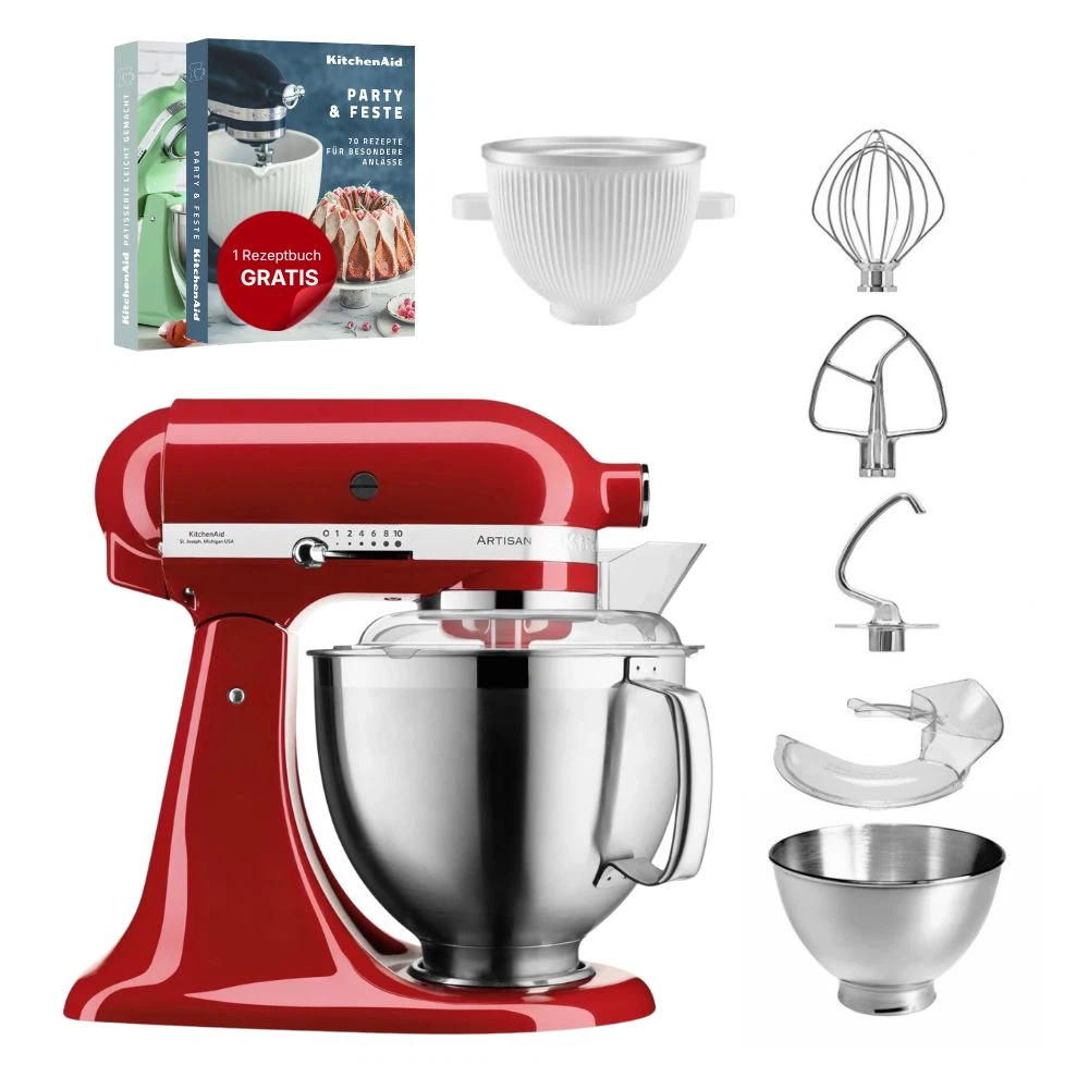 KitchenAid 4,8 L 5KSM185 Artisan Küchenmaschine Icelover Eiszubereiter 5KSMICM-Empire Rot