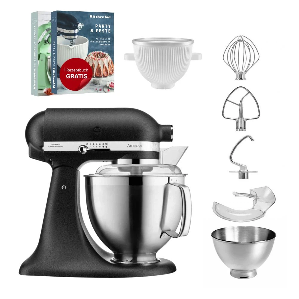 KitchenAid 4,8 L 5KSM185 Artisan Küchenmaschine Icelover Eiszubereiter 5KSMICM-Gusseisen Schwarz