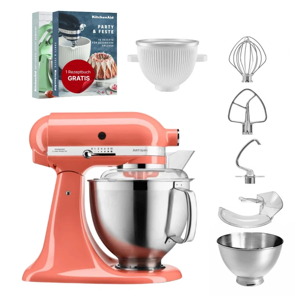 KitchenAid 4,8 L 5KSM185 Artisan Küchenmaschine Icelover Eiszubereiter 5KSMICM-Koralle