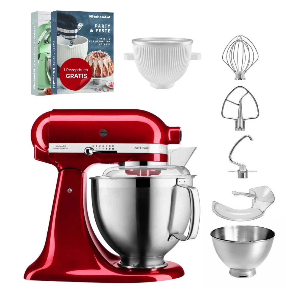 KitchenAid 4,8 L 5KSM185 Artisan Küchenmaschine Icelover Eiszubereiter 5KSMICM-Liebesapfel Rot