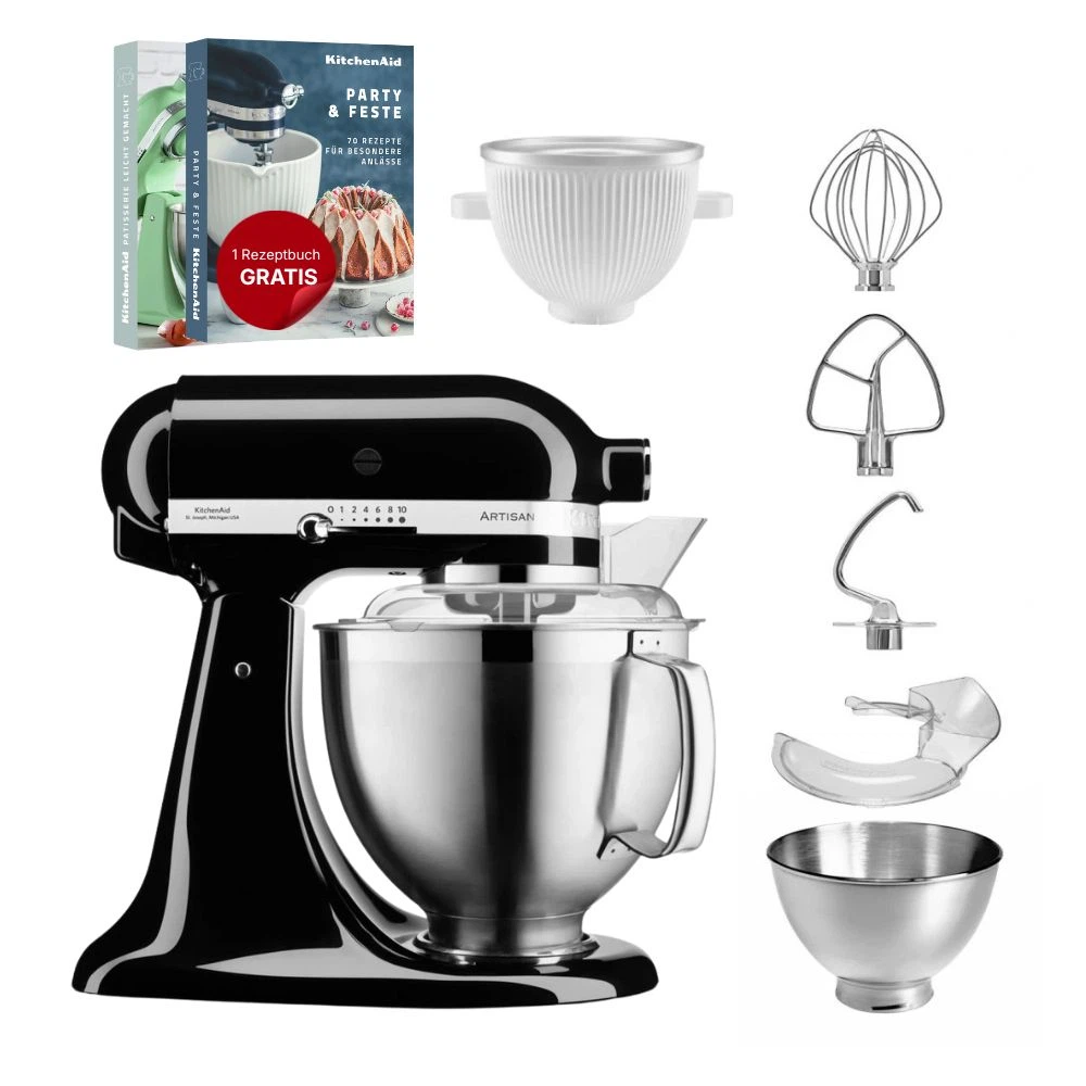 KitchenAid 4,8 L 5KSM185 Artisan Küchenmaschine Icelover Eiszubereiter 5KSMICM-Onyx Schwarz