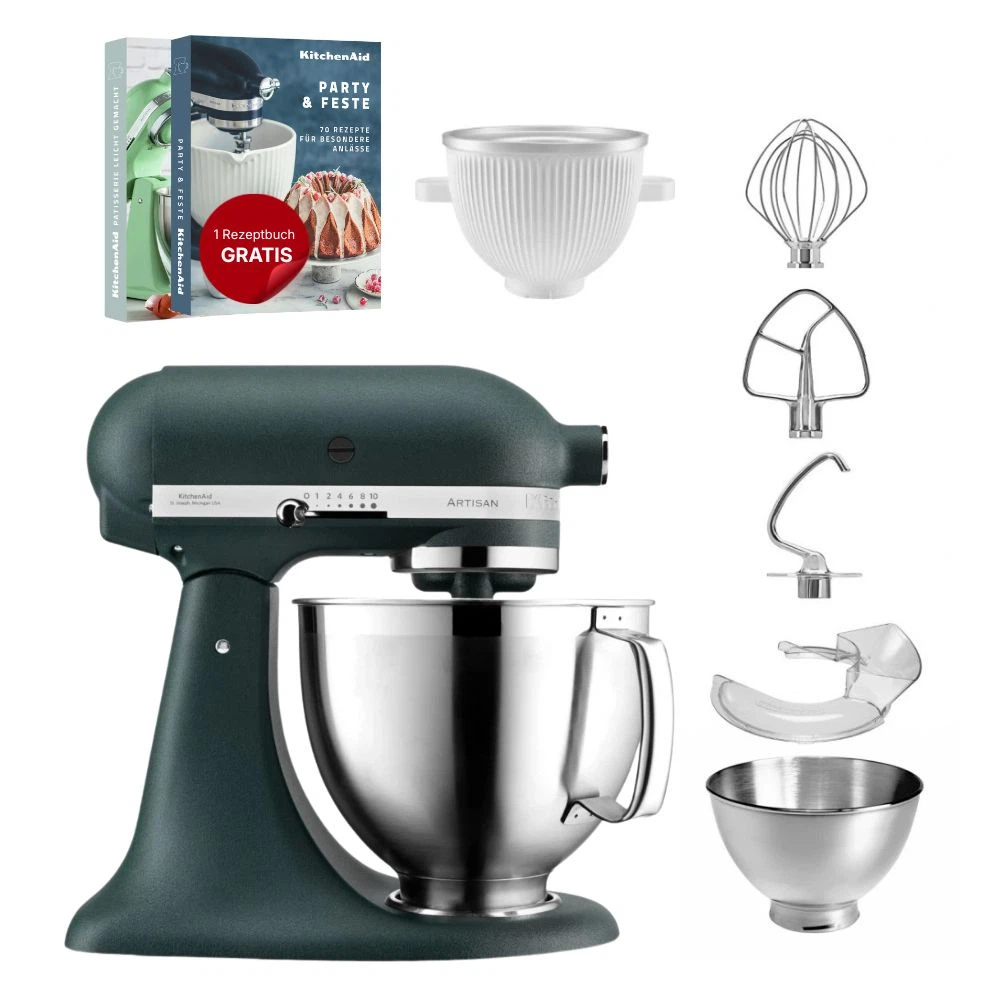 KitchenAid 4,8 L 5KSM185 Artisan Küchenmaschine Icelover Eiszubereiter 5KSMICM-Pebbled Palm