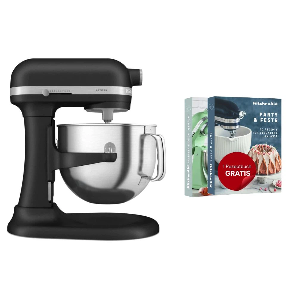 KitchenAid Küchenmaschine mit Schüsselheber 6,6 L Artisan 5KSM70SHX-Matt Schwarz