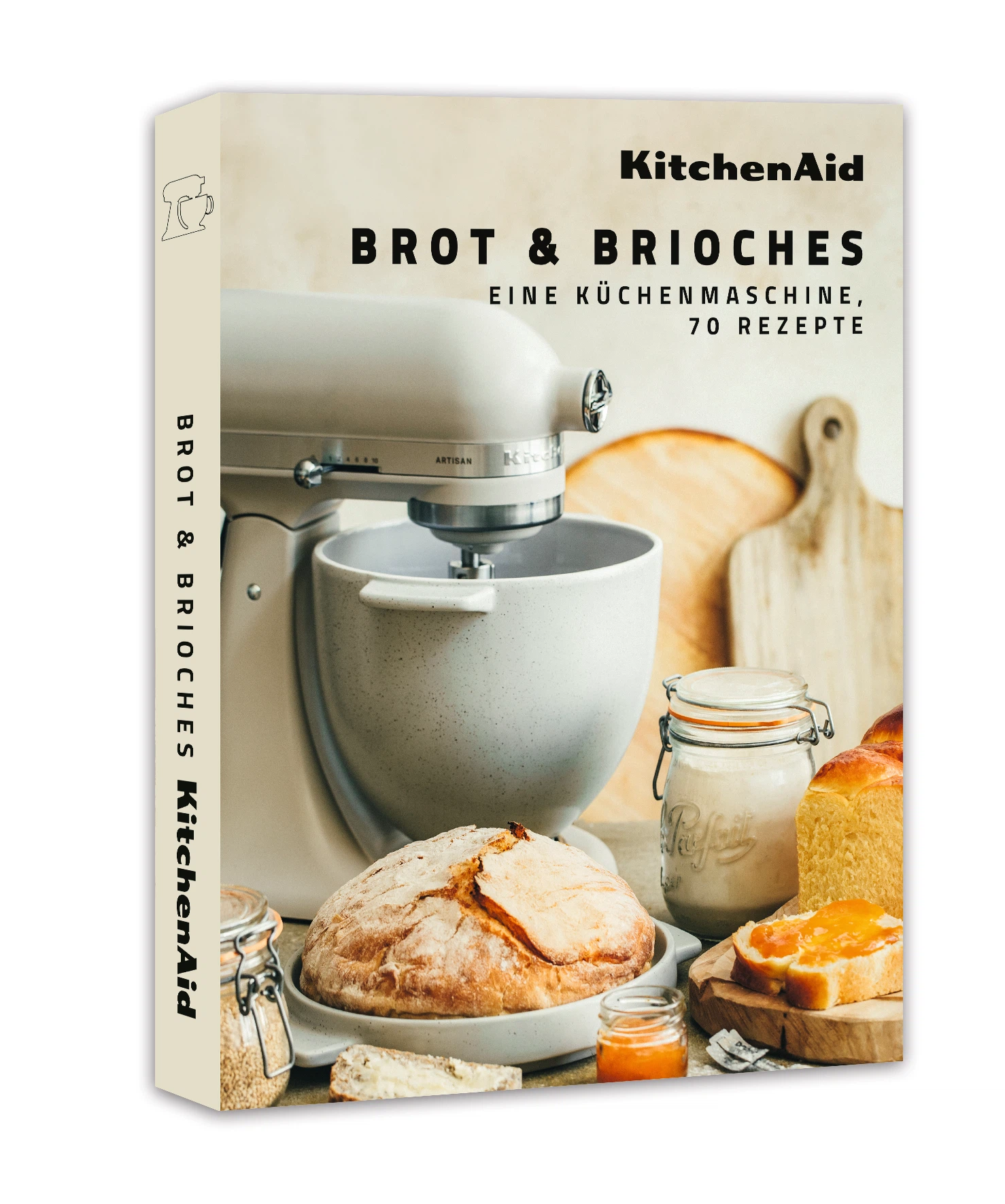 KitchenAid Brot-Backschüssel 5KSM2CB5BGS Grey Speckle mit KitchenAid Brotmesser KKFTR8BRWM+ Rezeptbuch Brot&Brioche-Default