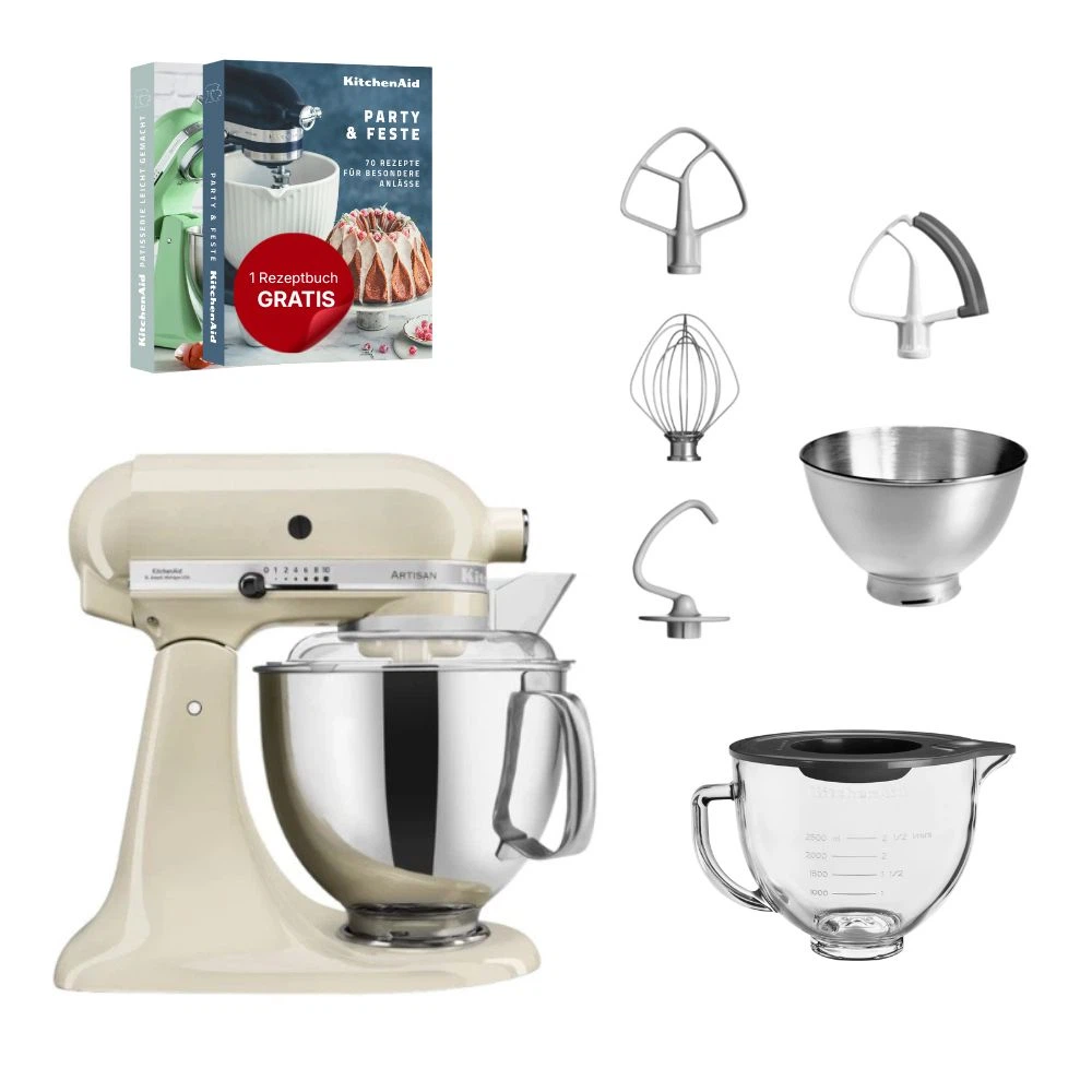 KitchenAid 4,8 L 5KSM175 Artisan Küchenmaschine Glasset mit Glasschüssel-Crème