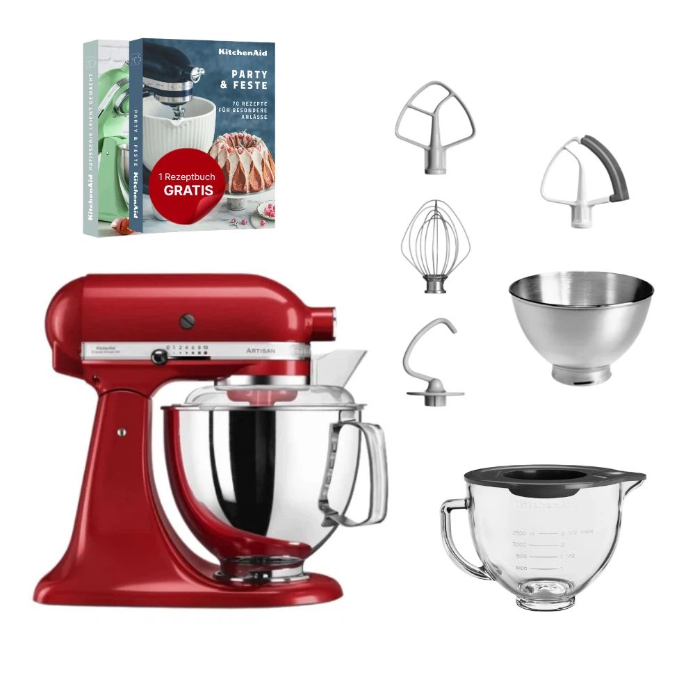 KitchenAid 4,8 L 5KSM175 Artisan Küchenmaschine Glasset mit Glasschüssel-Empire Rot