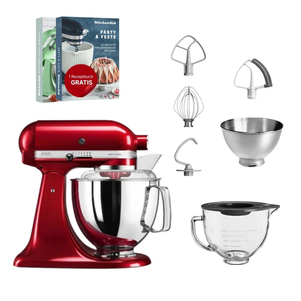 KitchenAid 4,8 L 5KSM175 Artisan Küchenmaschine Glasset mit Glasschüssel-Liebesapfel Rot