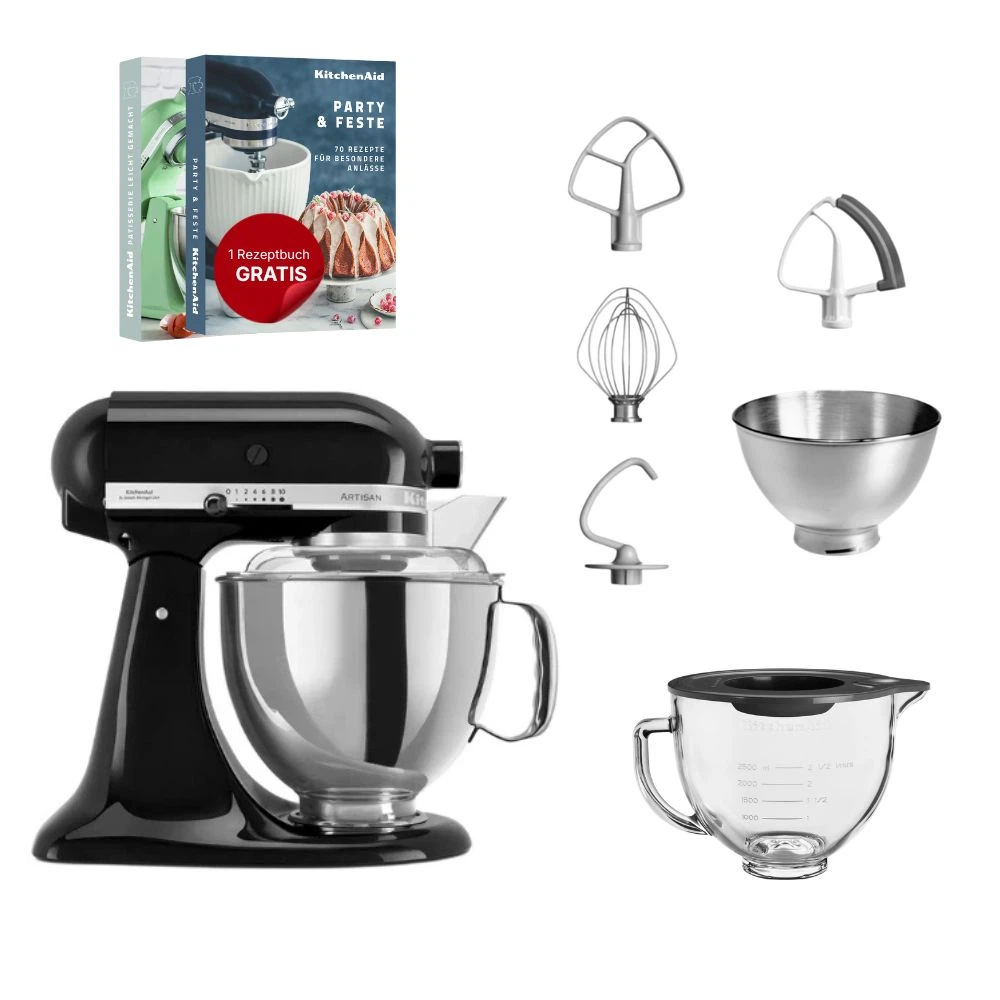 KitchenAid 4,8 L 5KSM175 Artisan Küchenmaschine Glasset mit Glasschüssel-Onyx Schwarz