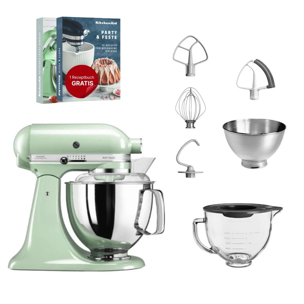 KitchenAid 4,8 L 5KSM175 Artisan Küchenmaschine Glasset mit Glasschüssel-Pistazie