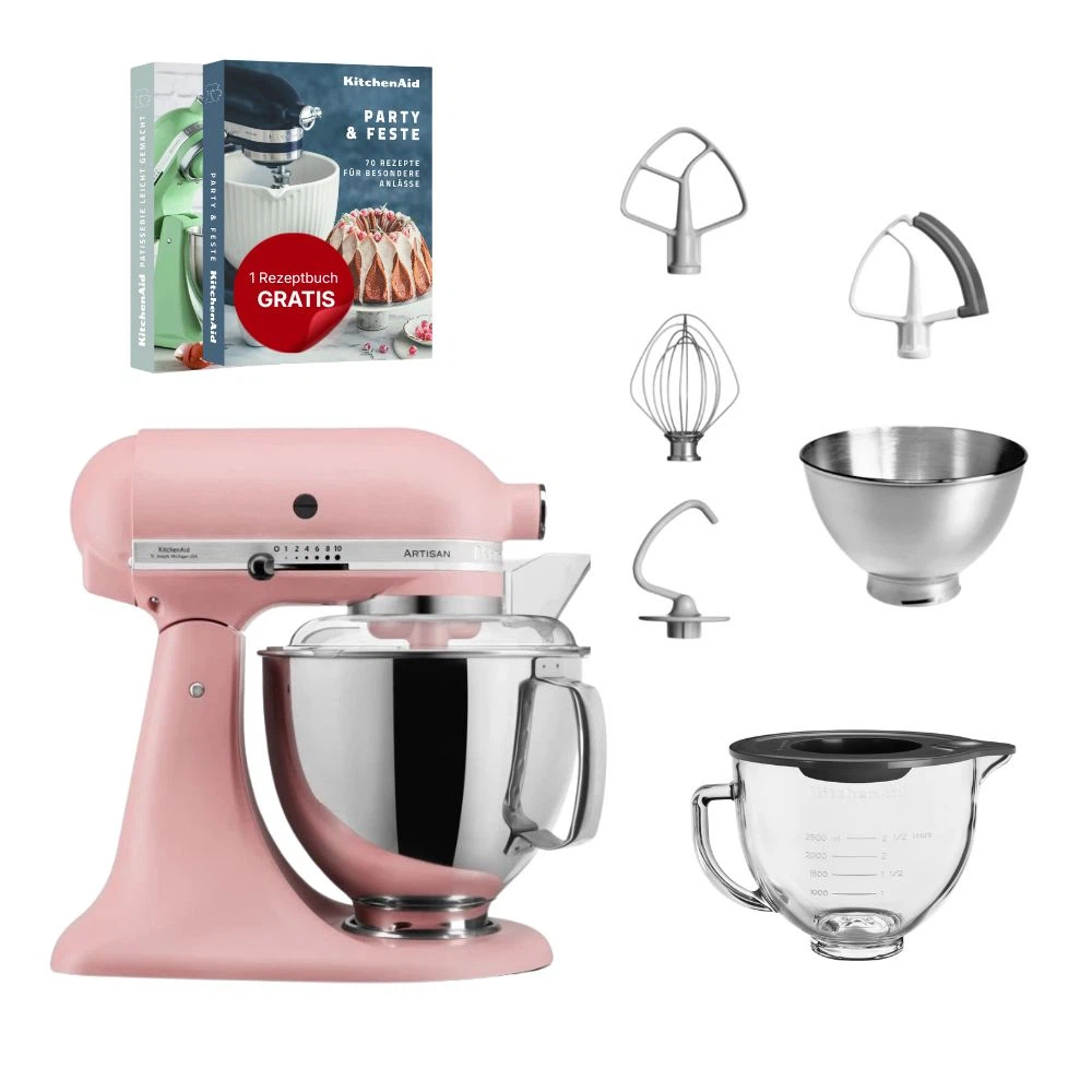 KitchenAid 4,8 L 5KSM175 Artisan Küchenmaschine Glasset mit Glasschüssel-Altrosa