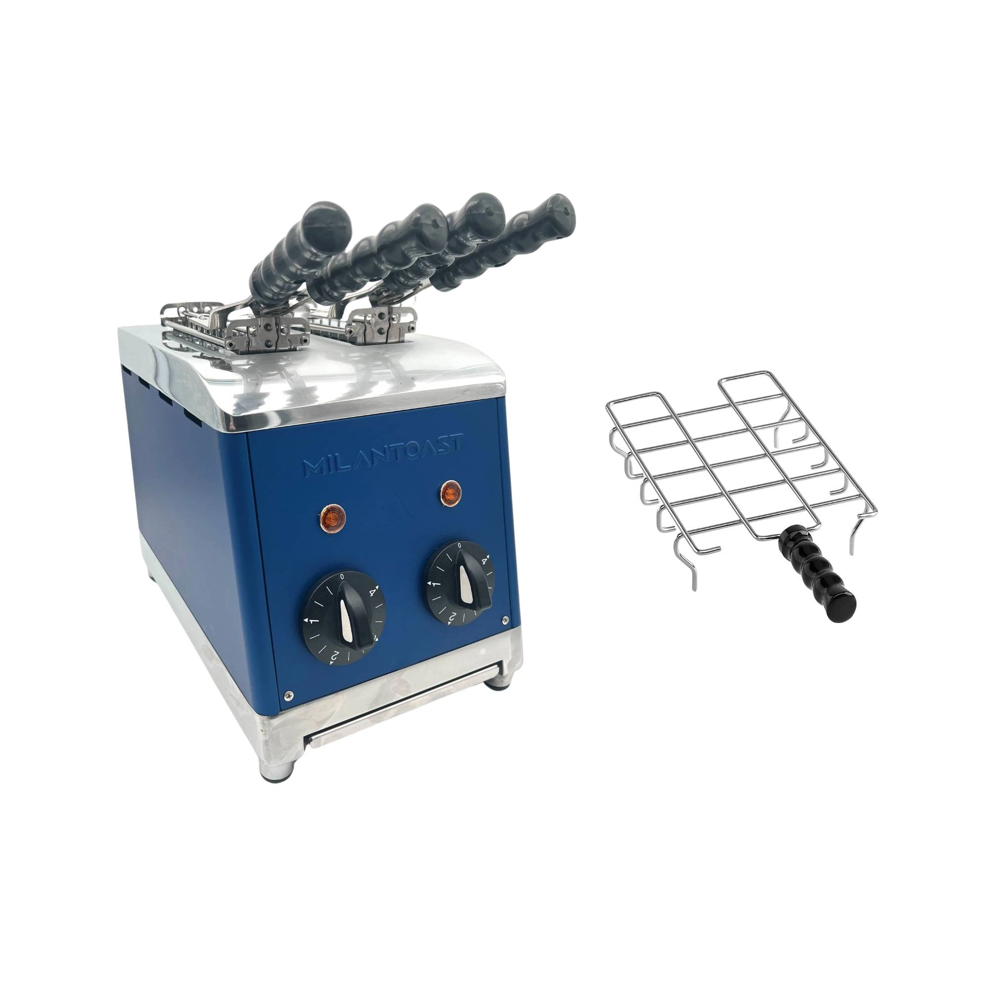 Milantoast 2-er Toaster mit Zangen mit Brötchenaufsatz-Blau