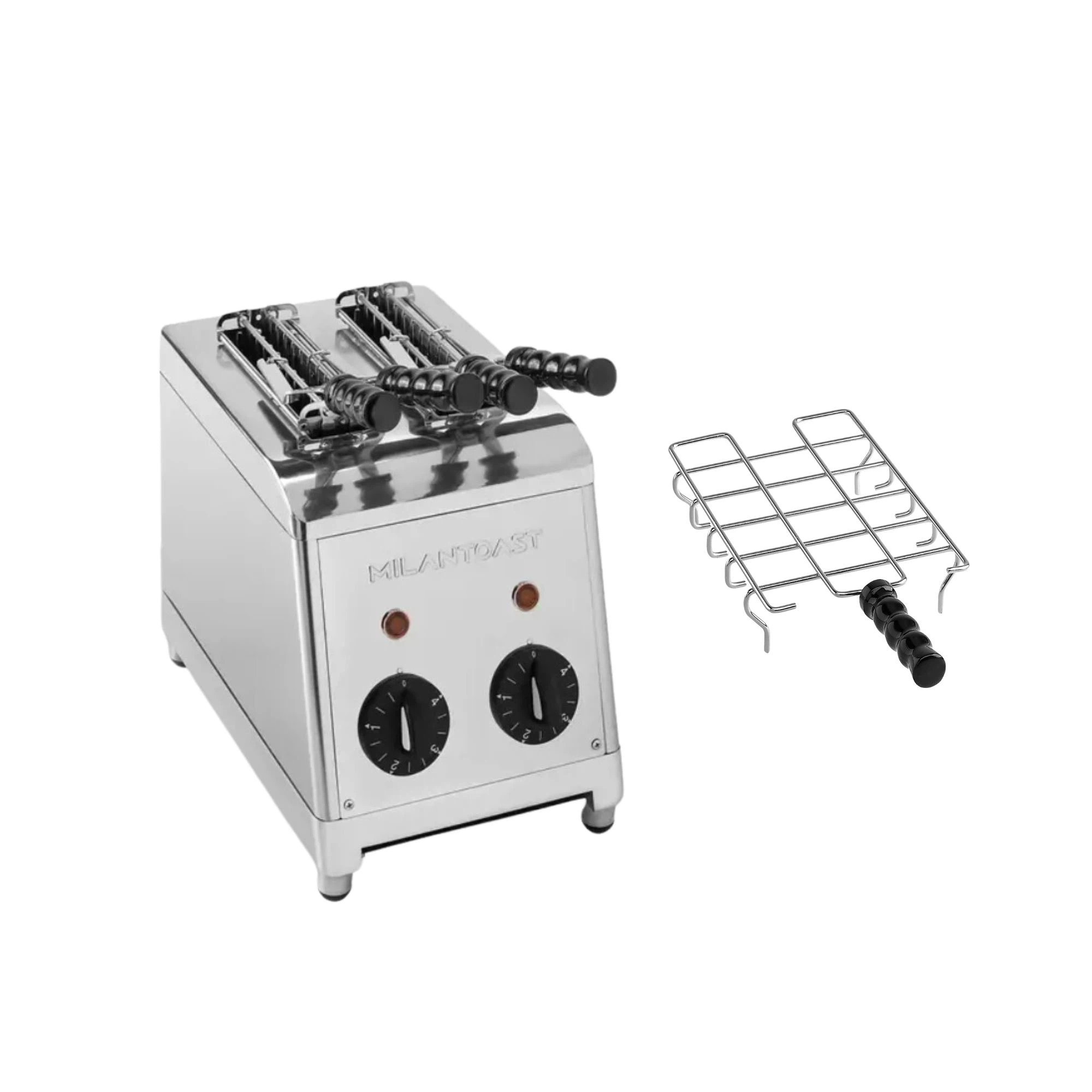 Milantoast 2-er Toaster mit Zangen mit Brötchenaufsatz-Edelstahl / Gebürstetes Metall