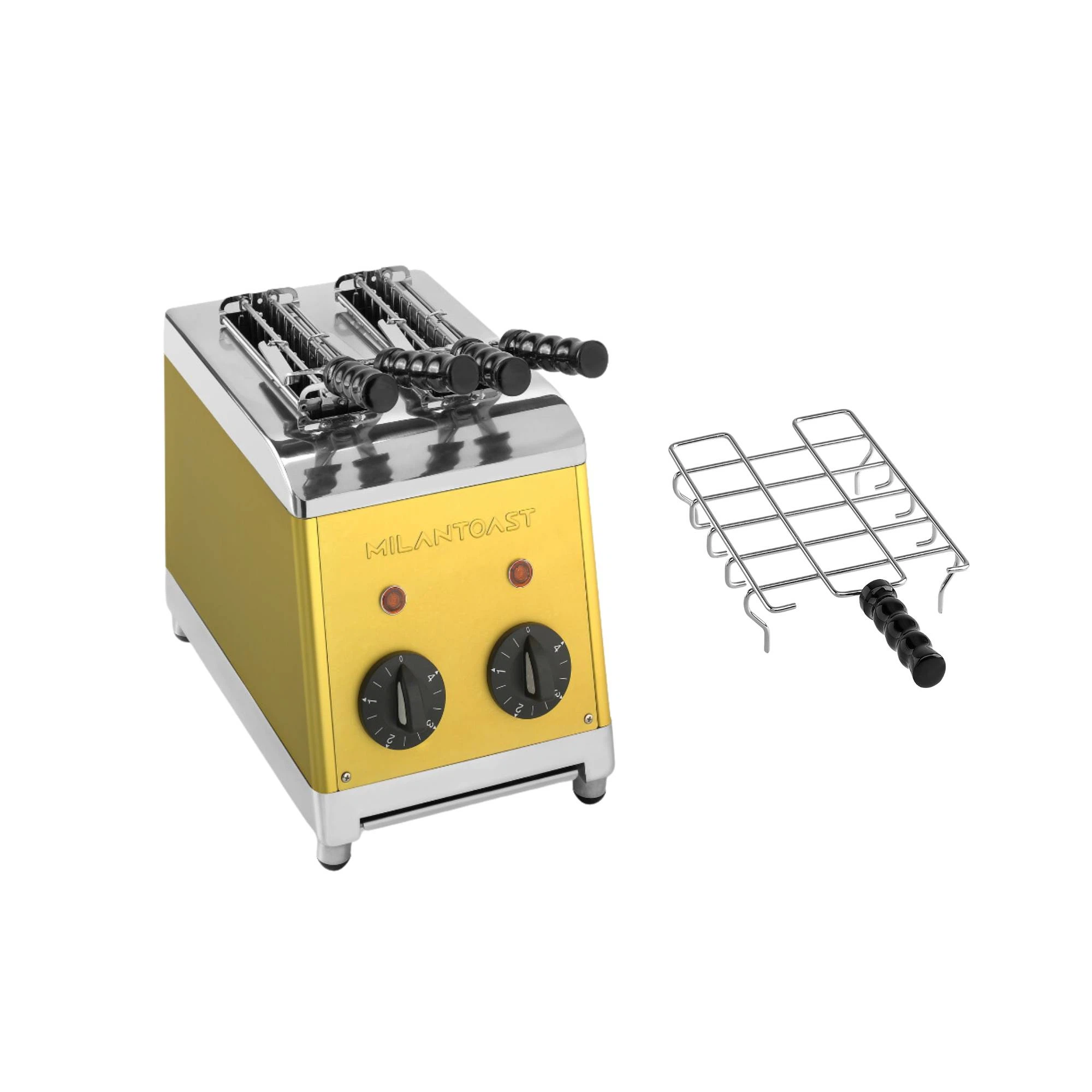 Milantoast 2-er Toaster mit Zangen mit Brötchenaufsatz-Gold