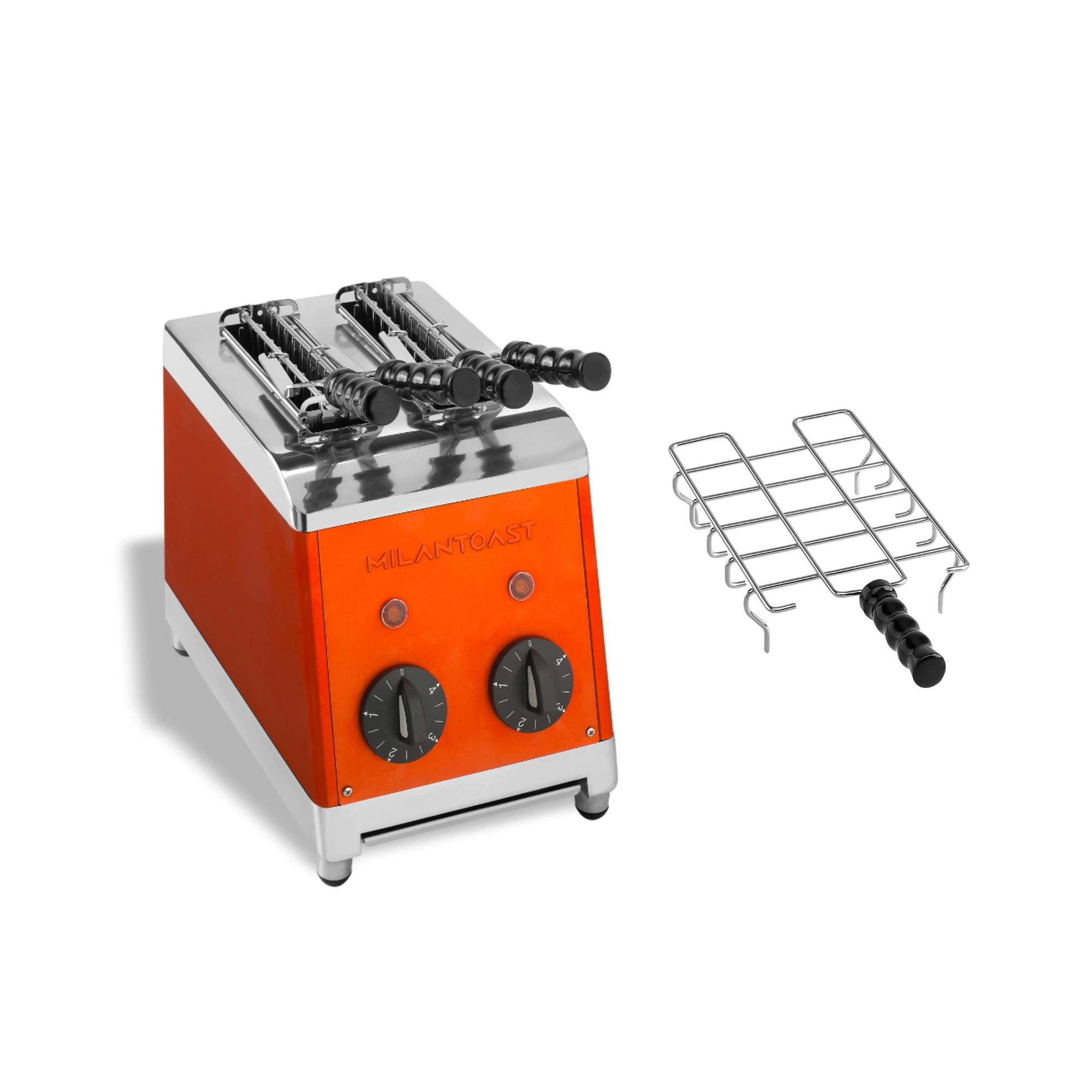 Milantoast 2-er Toaster mit Zangen mit Brötchenaufsatz-Orange
