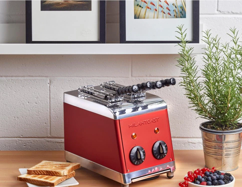 Milantoast 2-er Toaster mit Zangen mit Brötchenaufsatz-Rot