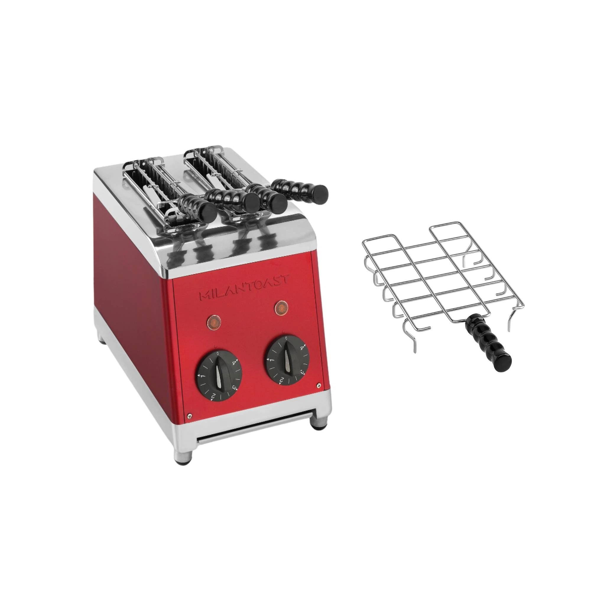Milantoast 2-er Toaster mit Zangen mit Brötchenaufsatz-Rot
