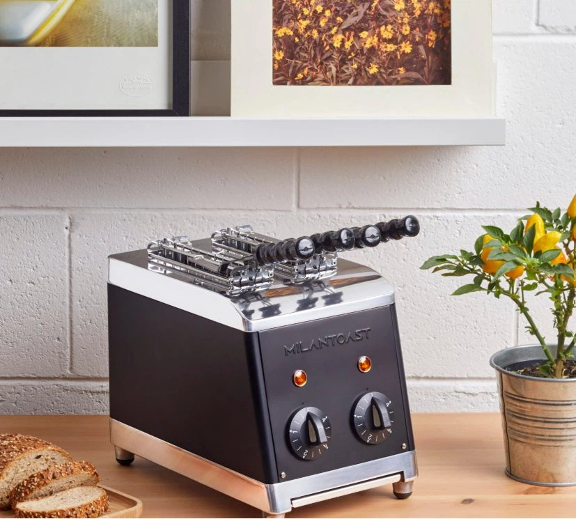 Milantoast 2-er Toaster mit Zangen mit Brötchenaufsatz-Schwarz