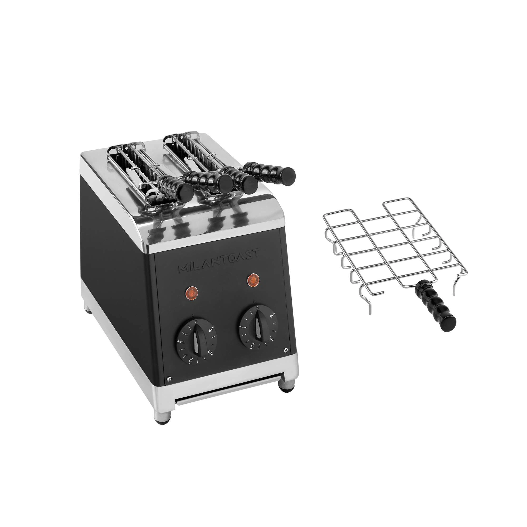 Milantoast 2-er Toaster mit Zangen mit Brötchenaufsatz-Schwarz