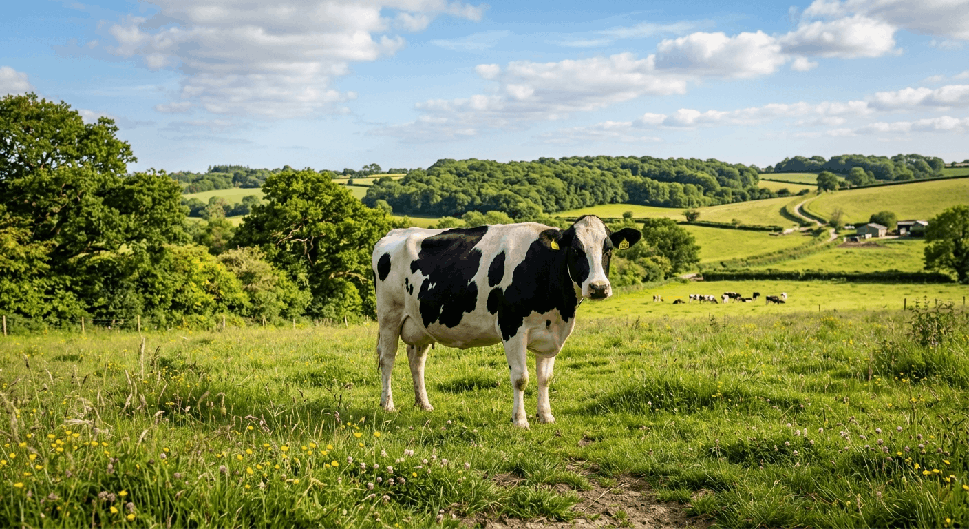 Holstein Milchkuh auf trockenem Sommerboden mit starker Sonneneinstrahlung und typischer Belastung für die Klauen