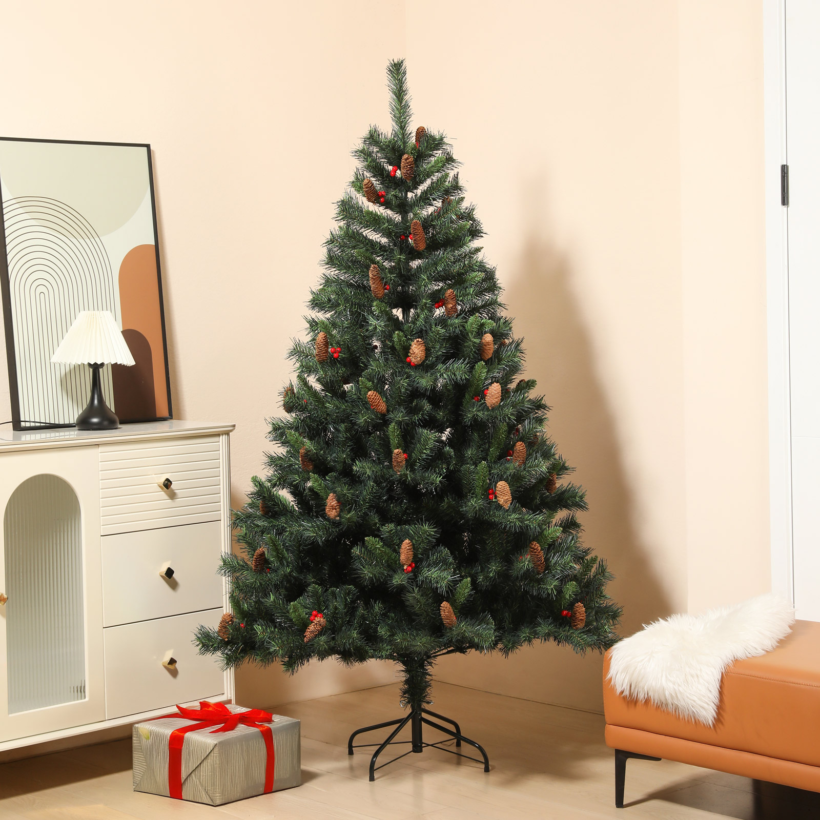 Weihnachtsbaum künstlich Tannenzapfen und Beeren inkl. Ständer 210cm SVITA