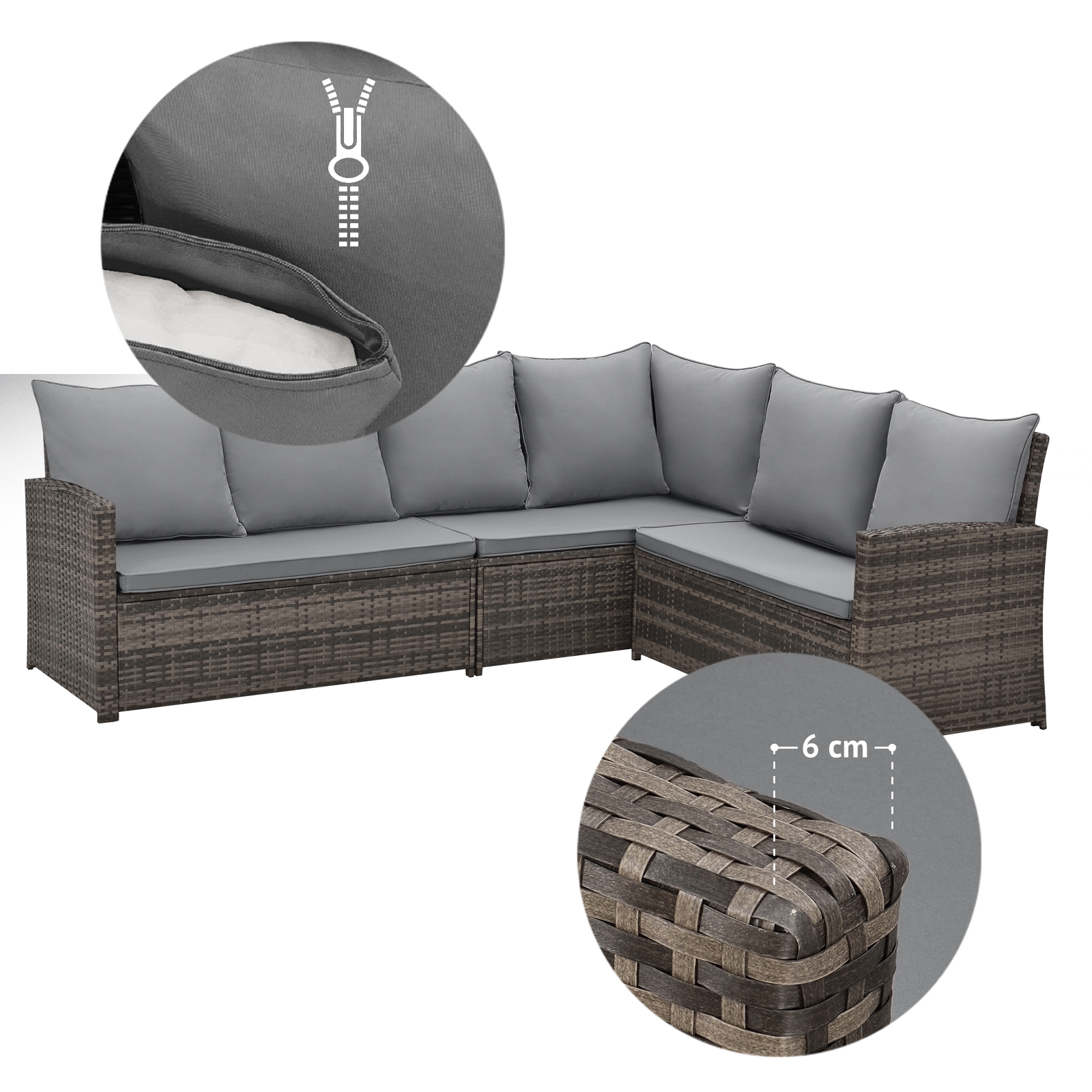 SVITA Monroe Garten-Lounge Set Polyrattan Lounge-Möbel Sitzgruppe Garten Braun