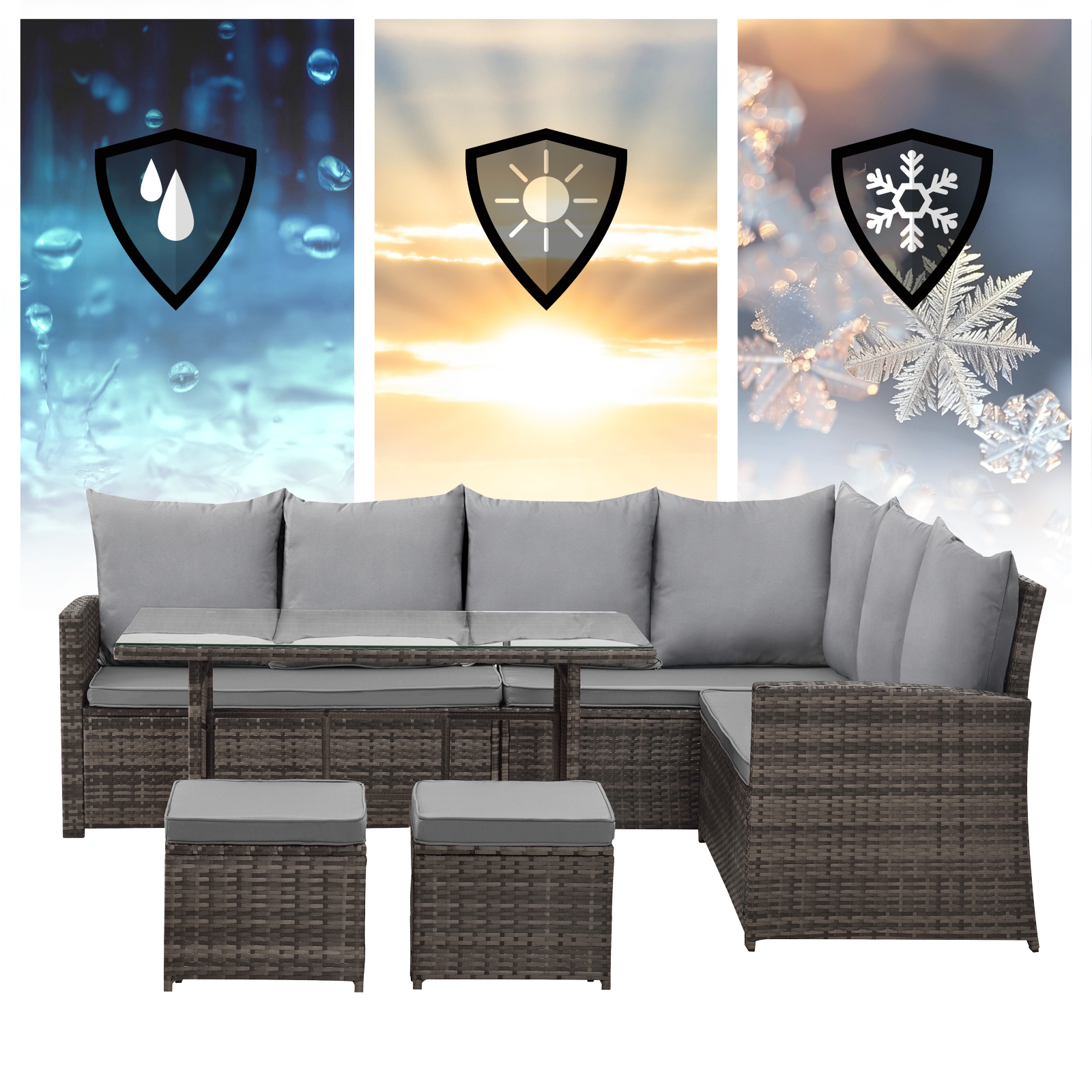 SVITA Monroe Garten-Lounge Set Polyrattan Lounge-Möbel Sitzgruppe Garten Braun