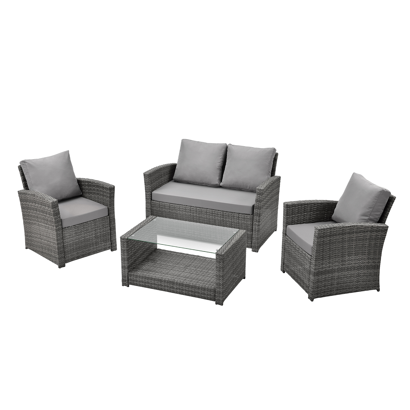 SVITA ROMA Polyrattan Sitzgruppe Lounge Tisch Garnitur Garten Gartenmöbel Grau