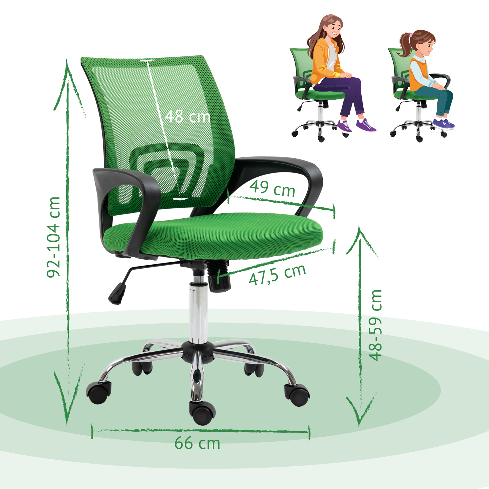SVITA CYDNEY Schreibtischstuhl Kinder Jugendliche Drehstuhl Bürostuhl Dunkelgrün