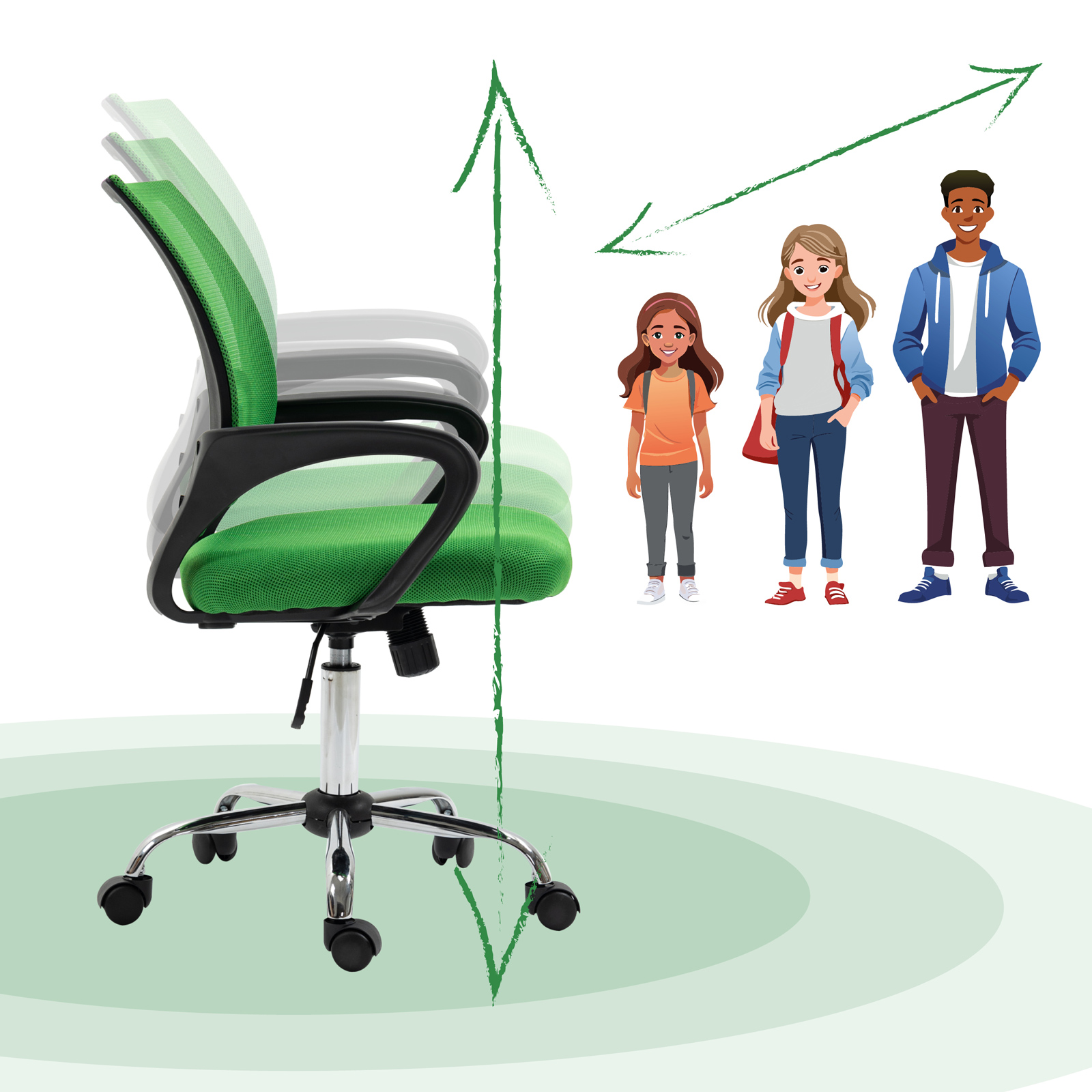 SVITA CYDNEY Schreibtischstuhl Kinder Jugendliche Drehstuhl Bürostuhl Dunkelgrün