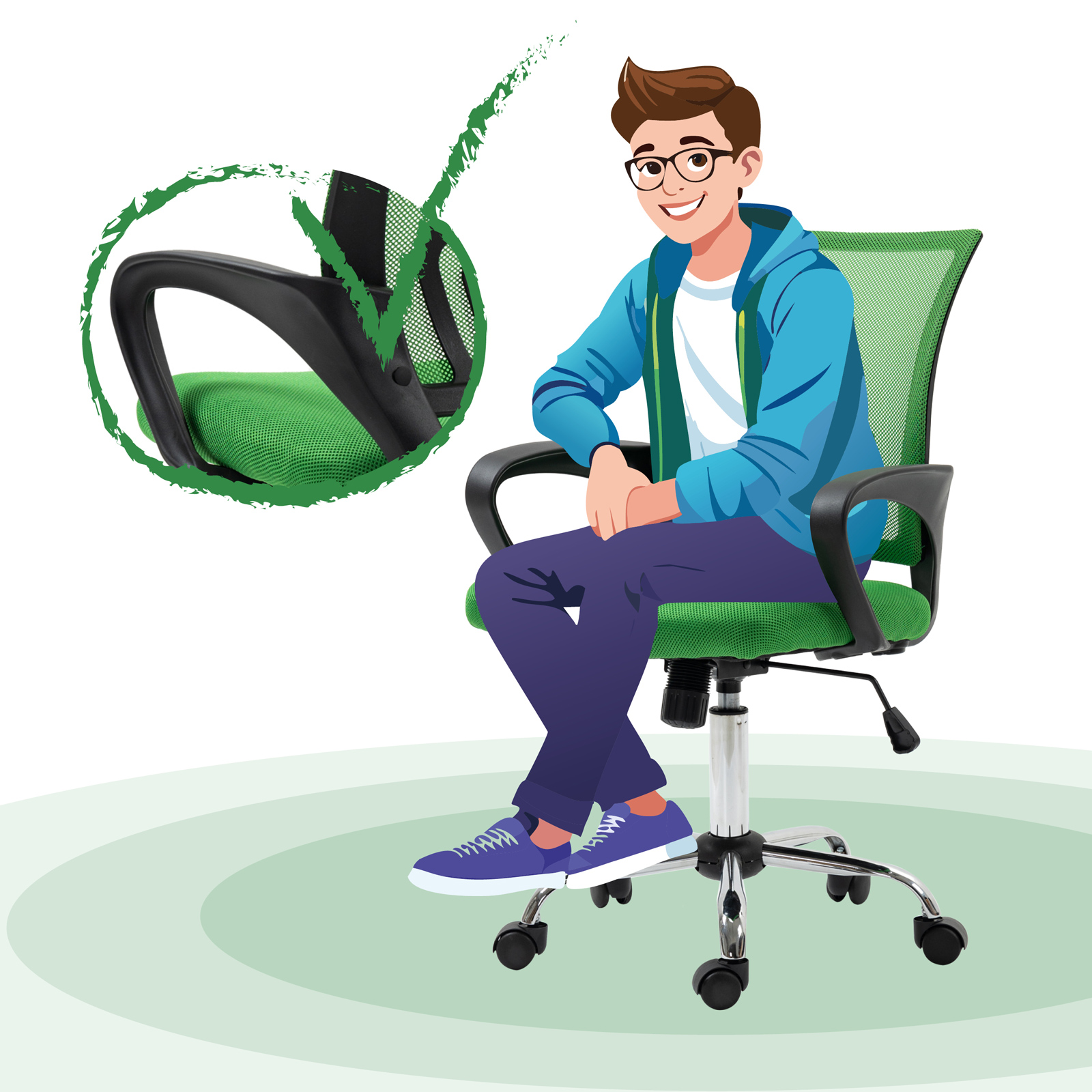 SVITA CYDNEY Schreibtischstuhl Kinder Jugendliche Drehstuhl Bürostuhl Dunkelgrün