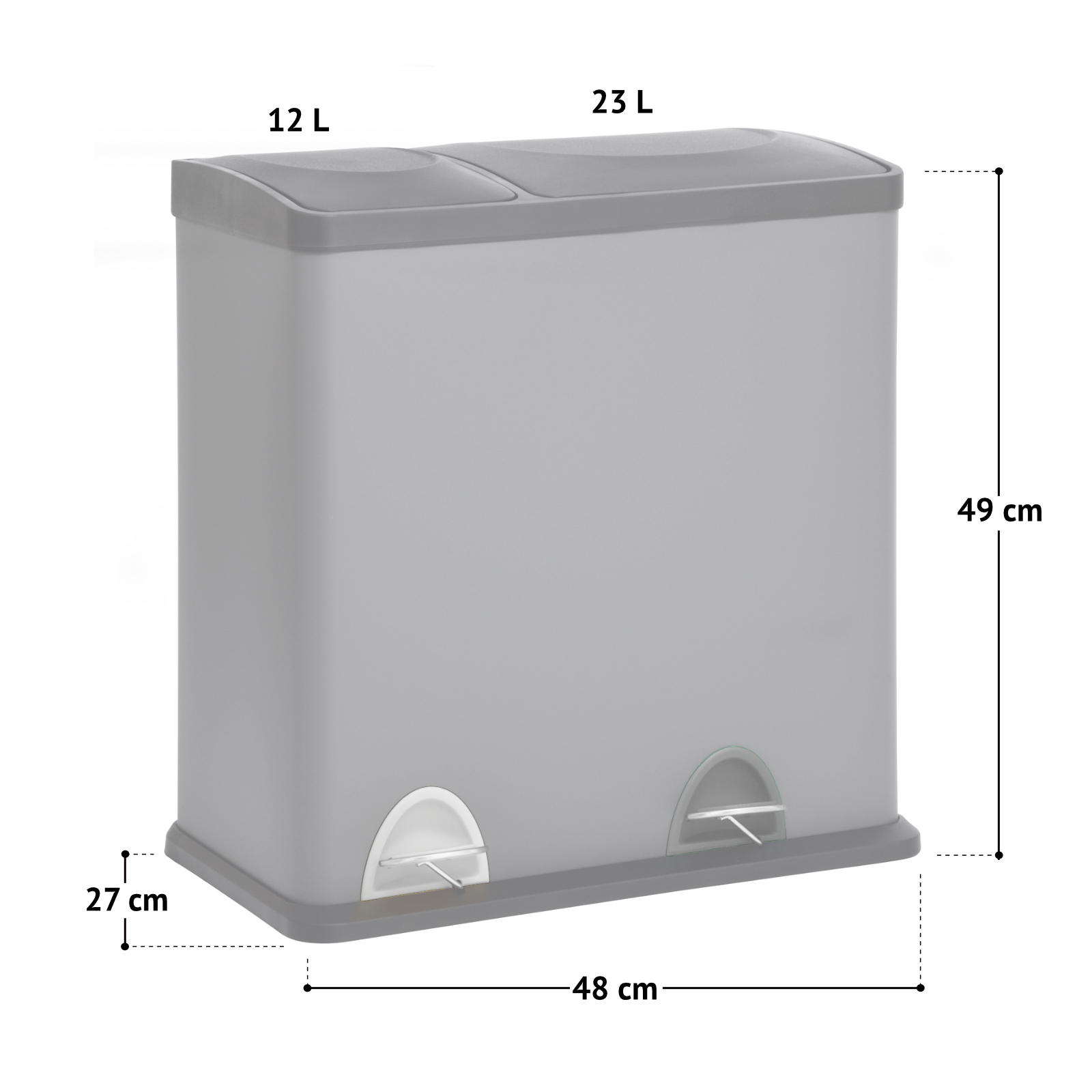 SVITA TC2Combo35 Mülleimer 35 Liter 12+23l Treteimer Trennsystem Küche Grau